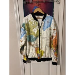 Leslie Jordan World Map Tyvek Jacket Vintage Windbreaker XL Zip Up Bomber